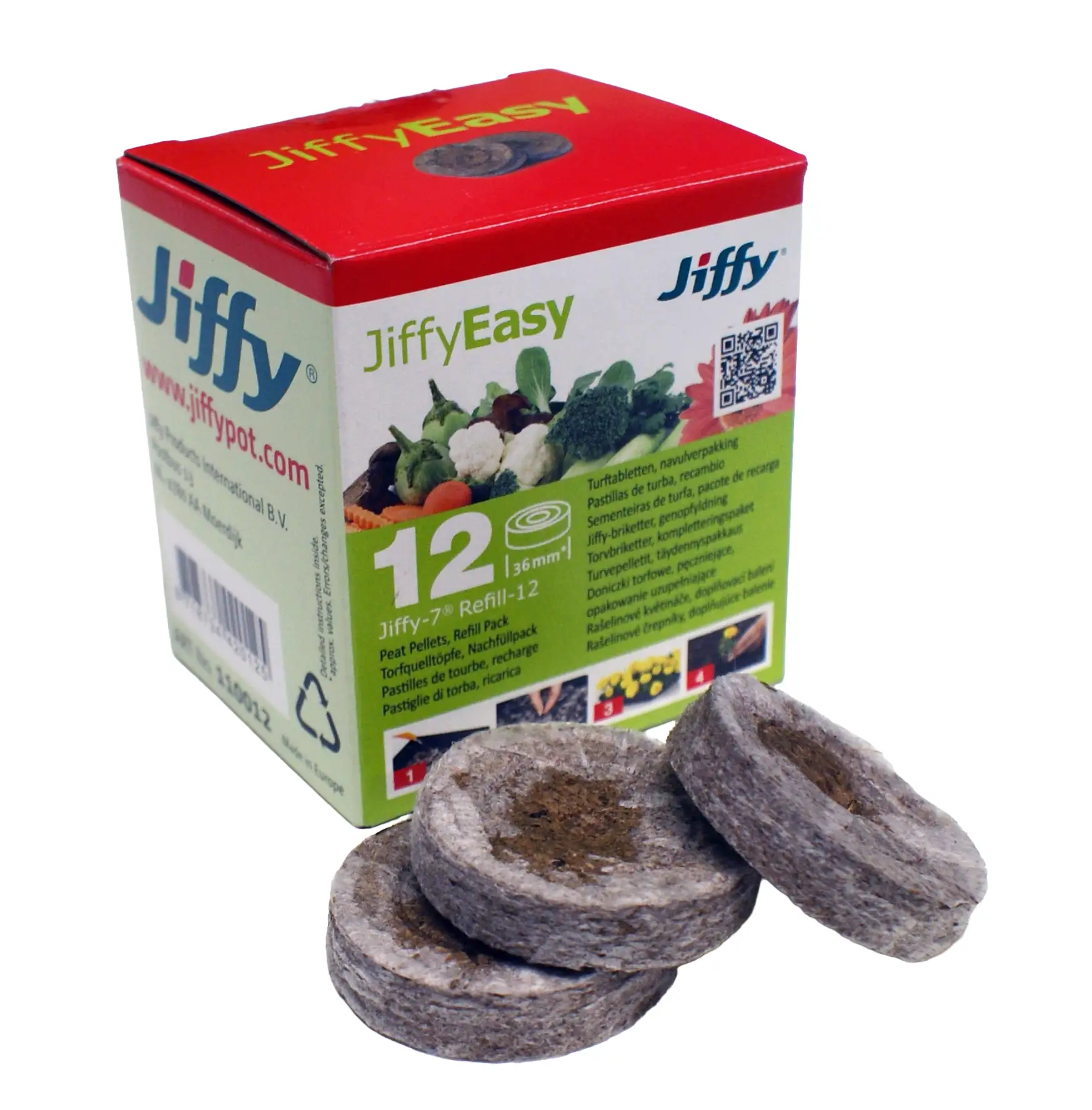 Jiffy Easy turvepelletti täydennyspakkaus 12 kpl 36 mm